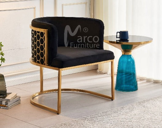 Honeycomb Black Velvet Brush Gold Chair