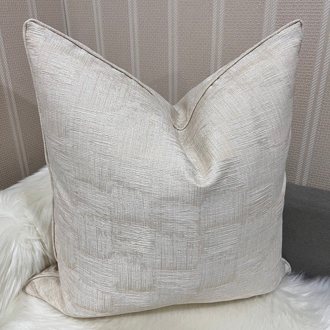 Ivory Textured Designer Feather-Filled Cushion