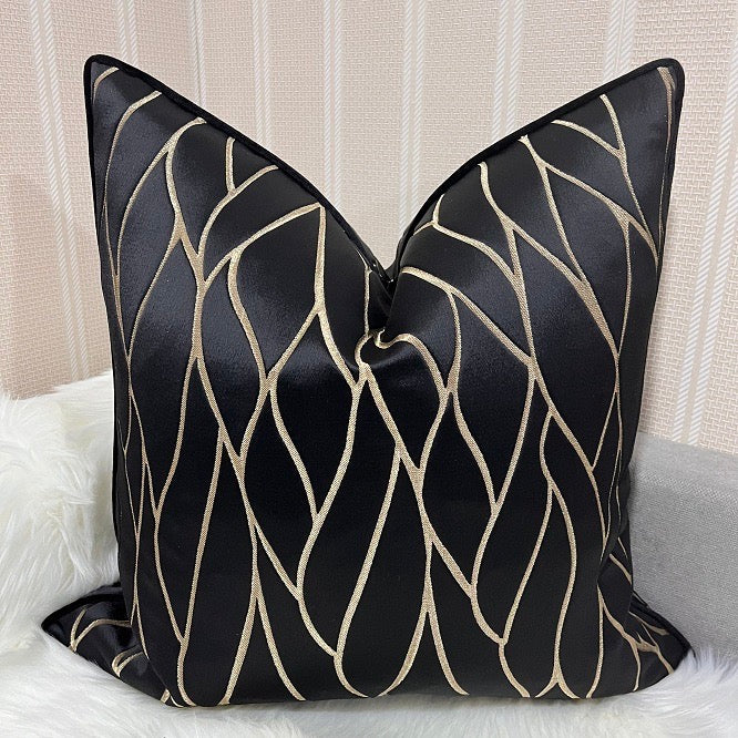 Black & Gold Geometric Pattern Feather-Filled Cushion