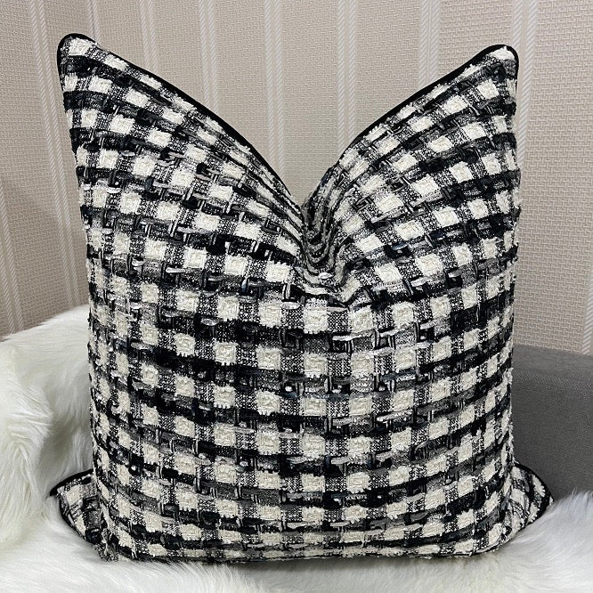 Black & White Patterned Feather-Filled Cushion