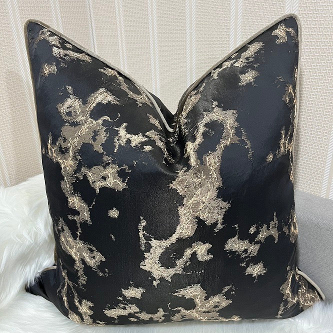 Black & Gold Luxe Designer Feather-Filled Cushion