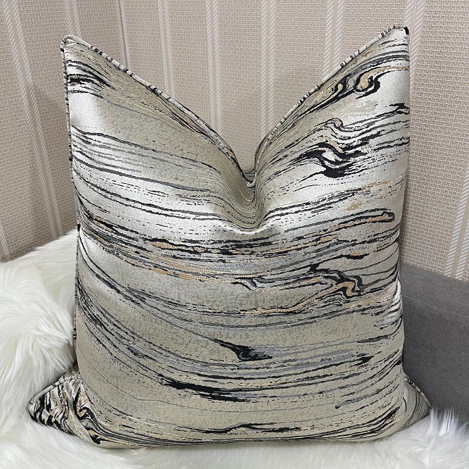 Silver Waves Designer Feather-Filled Cushion