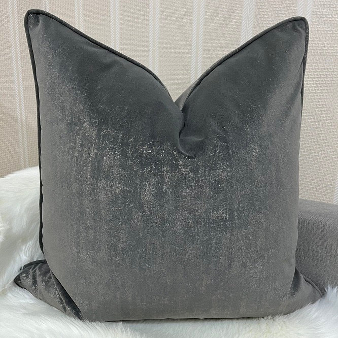 Smoky Grey Velvet Feather-Filled Cushion