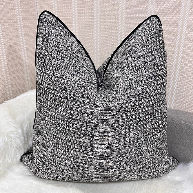 Velora Charcoal Textured Feather-Filled Cushion