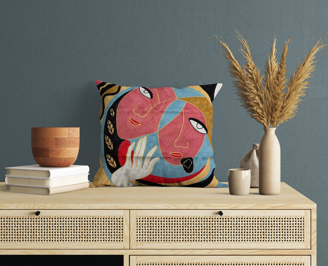 Canvas Two Faced Woman Abstract Cushion