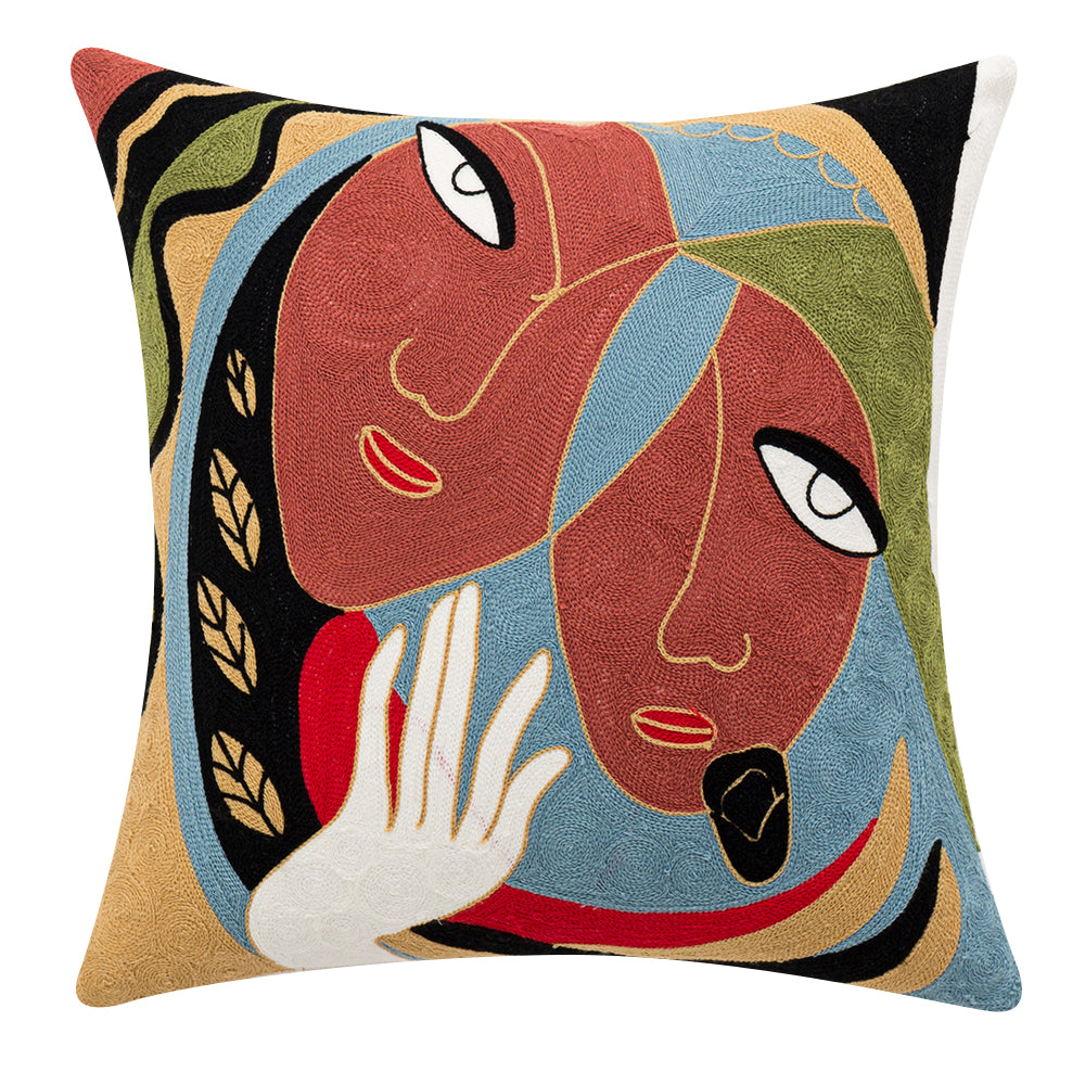 Canvas Two Faced Woman Abstract Cushion