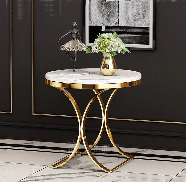 Alberta Marble and Gold  Base Side Table