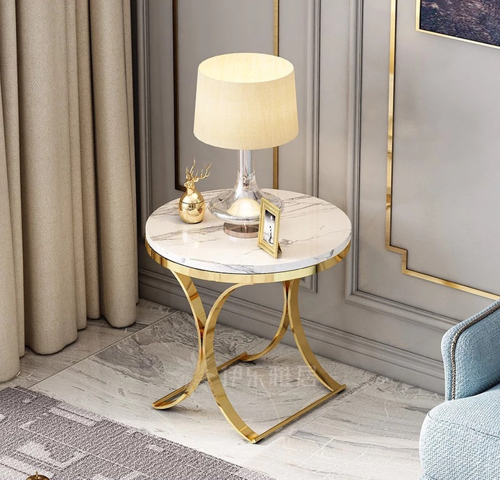 Alberta Marble and Gold  Base Side Table