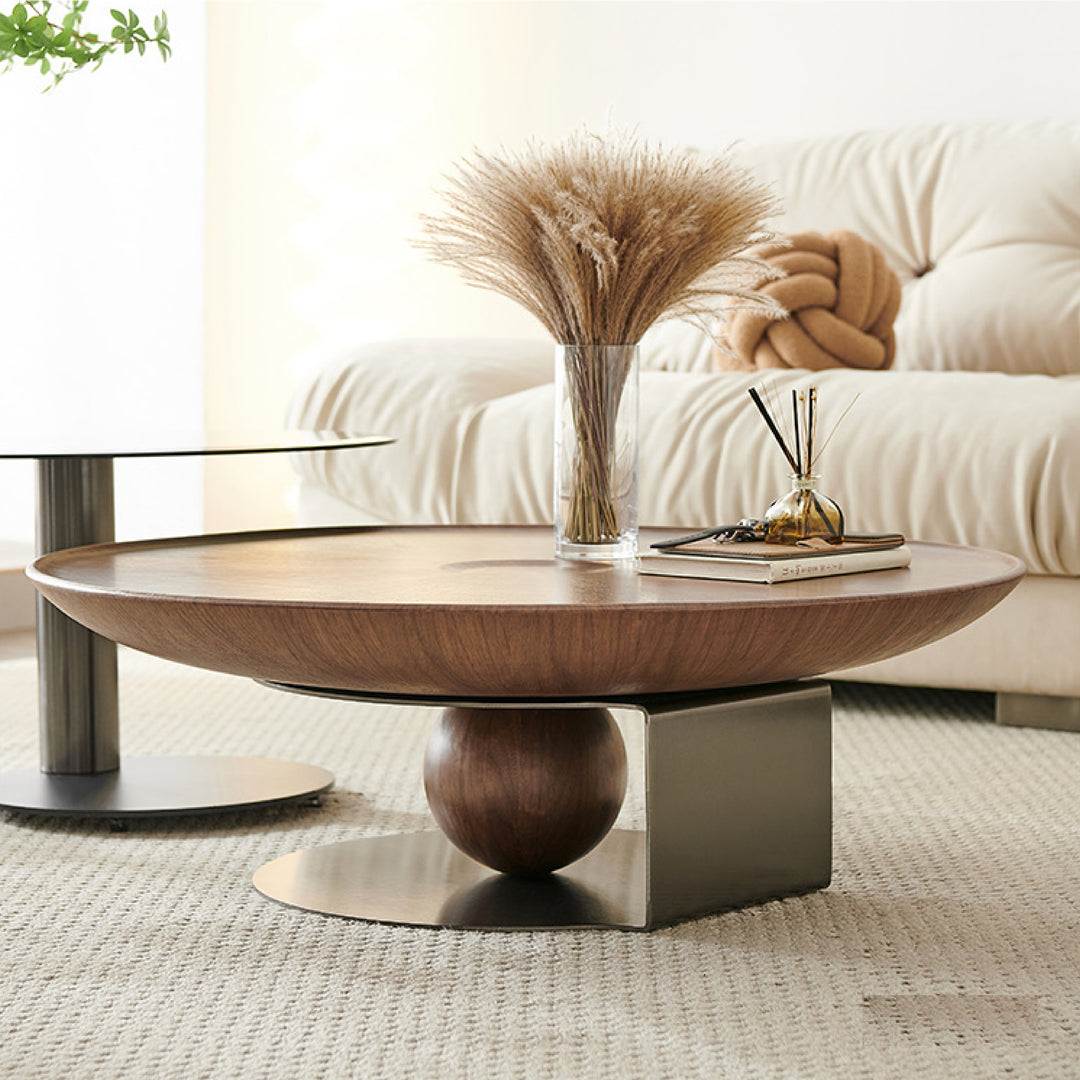 Amazon Single Piece Round Walnut Coffee Table With Titanium Base