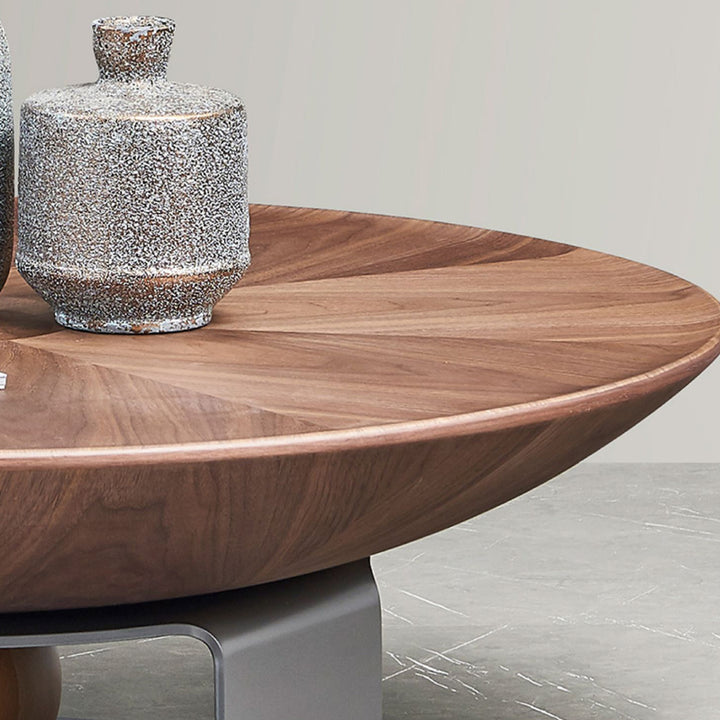 Amazon Single Piece Round Walnut Coffee Table With Titanium Base