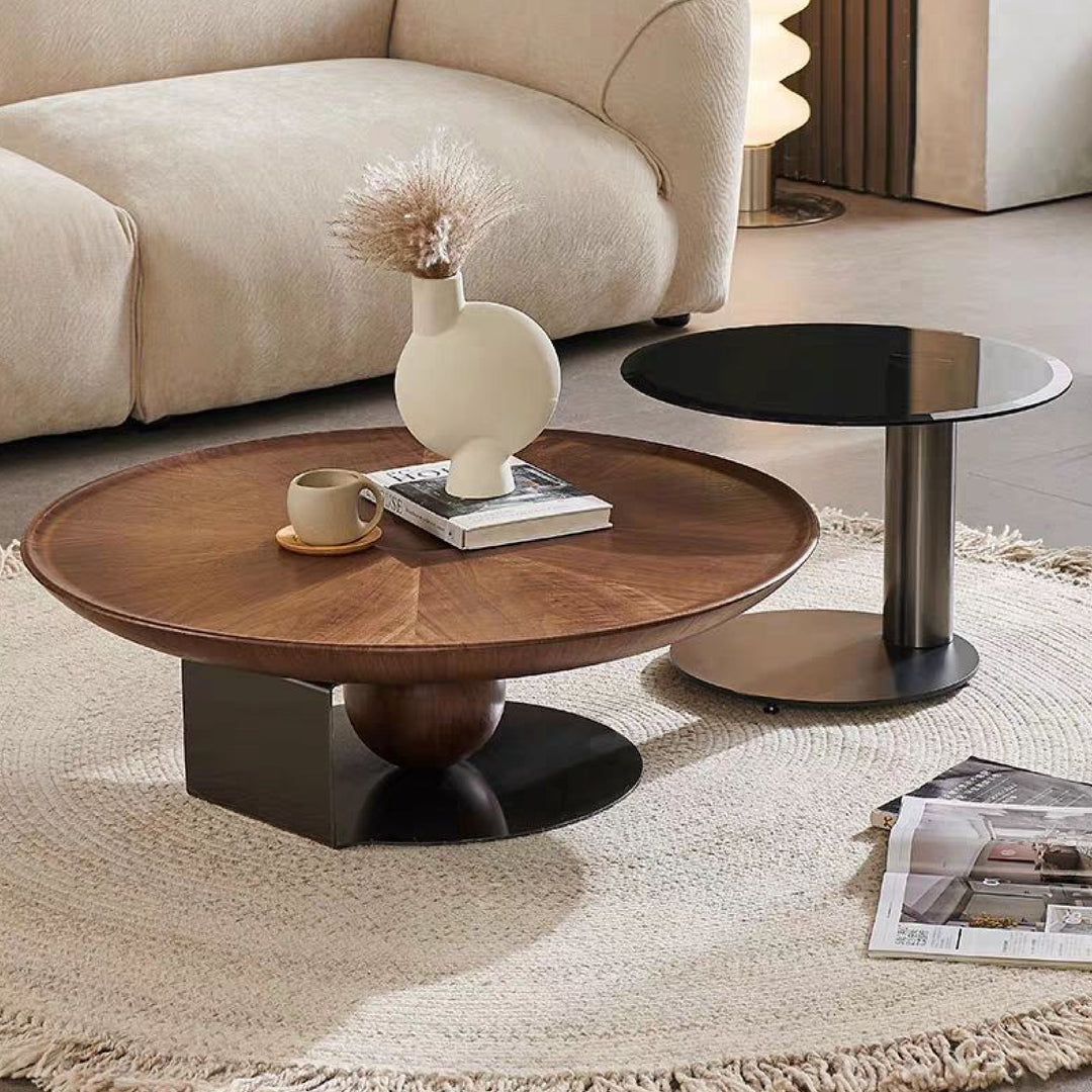 Amazon Single Piece Round Walnut Coffee Table With Titanium Base