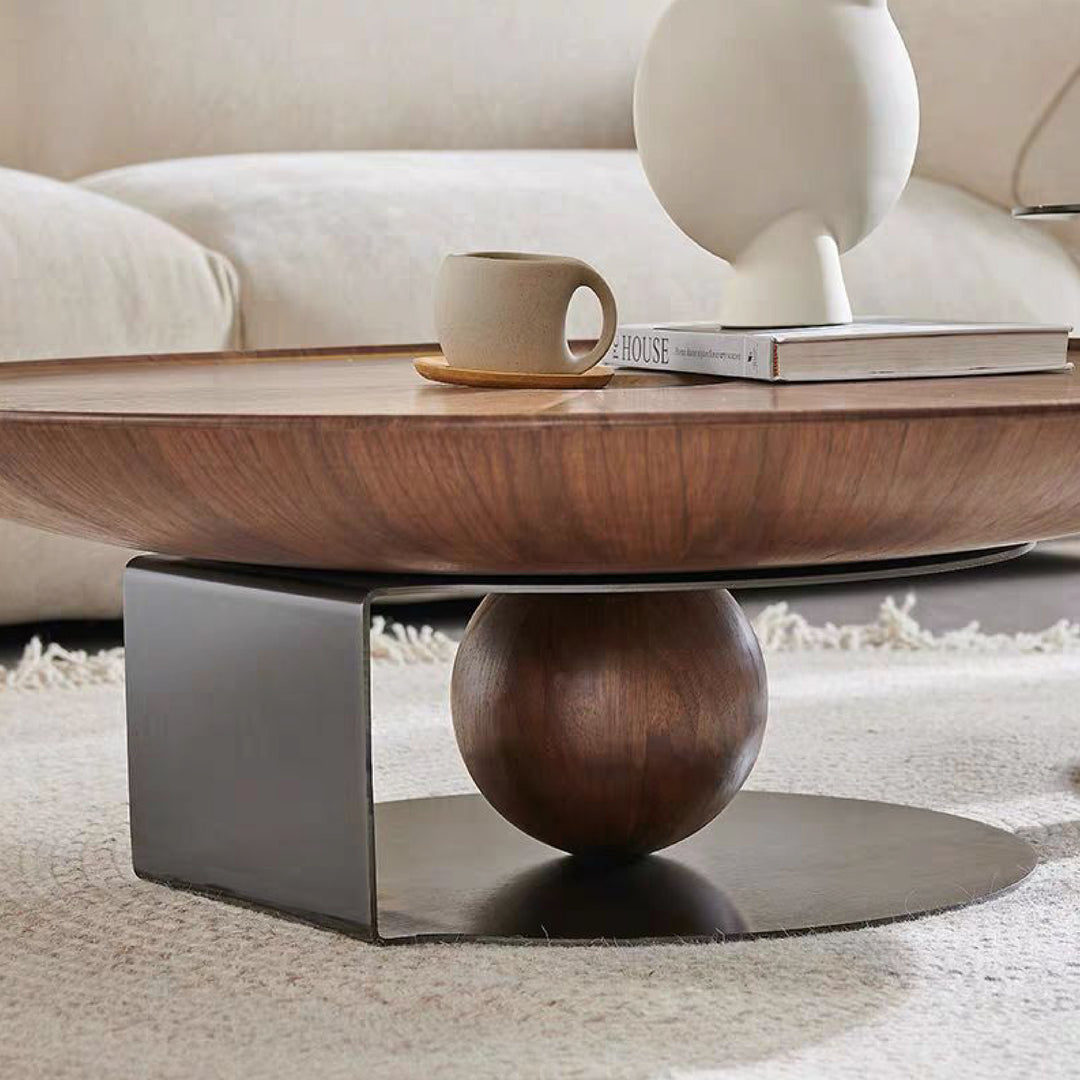 Amazon Single Piece Round Walnut Coffee Table With Titanium Base