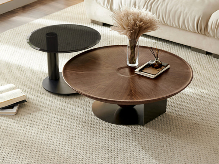 Amazon Single Piece Round Walnut Coffee Table With Titanium Base