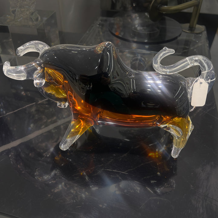 Amber Hand-Blown Glass Bull Sculpture