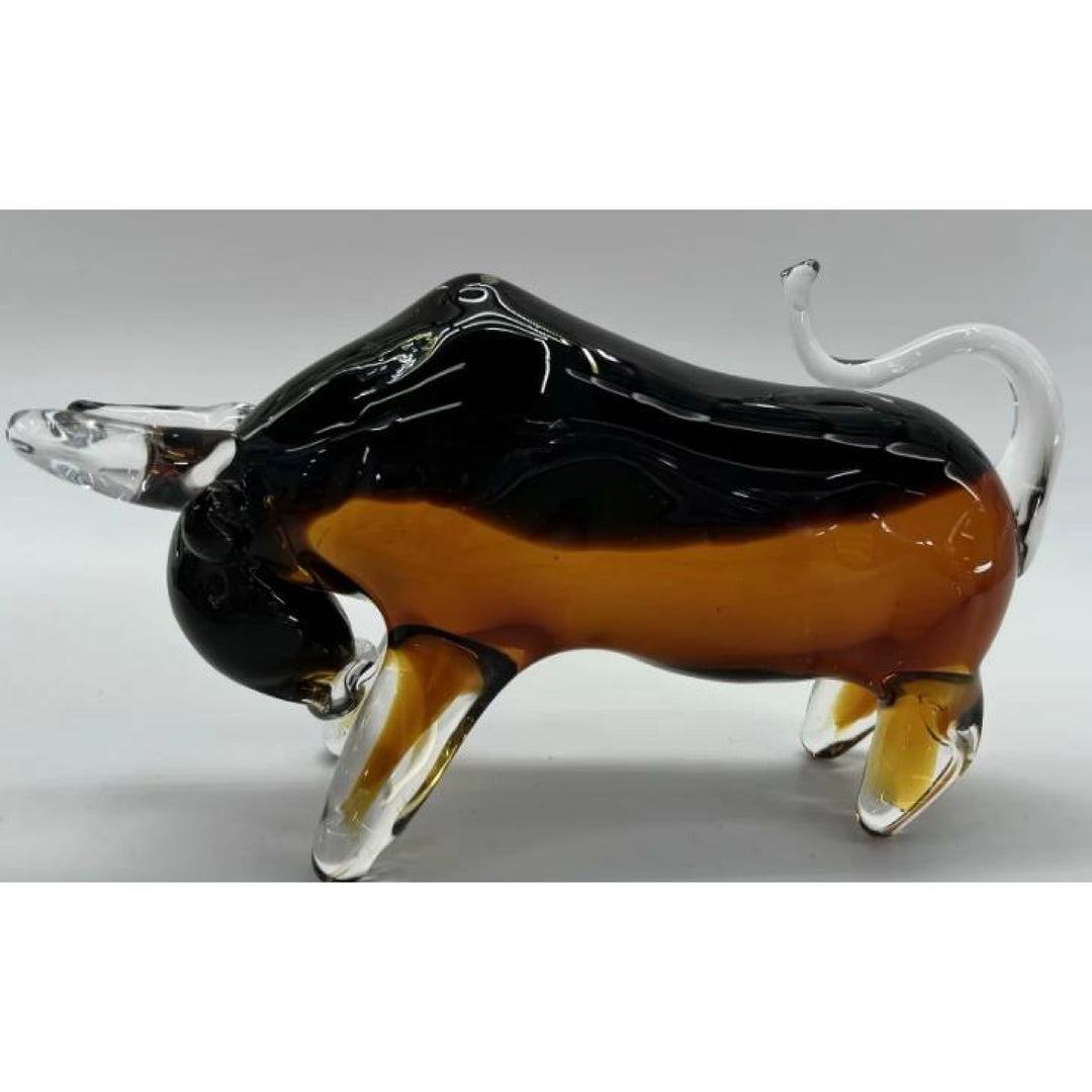 Amber Hand-Blown Glass Bull Sculpture