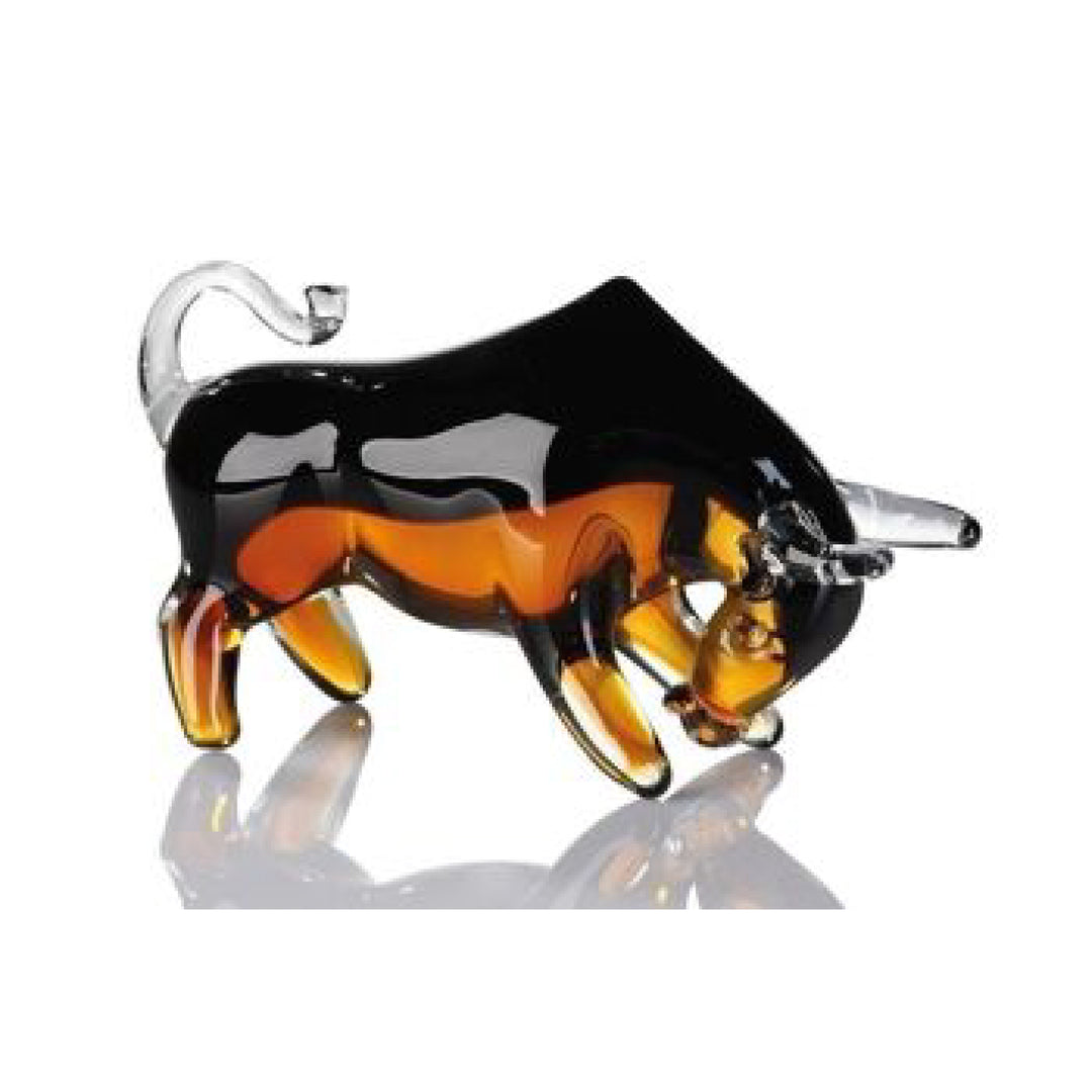 Amber Hand-Blown Glass Bull Sculpture