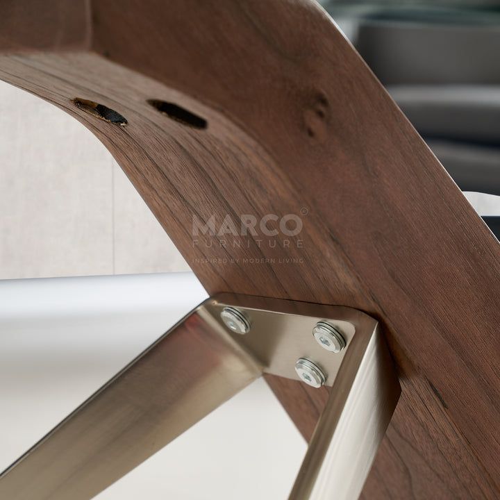 Arco Glass Coffee Table in Walnut Color with 12mm Tempered Glass Top