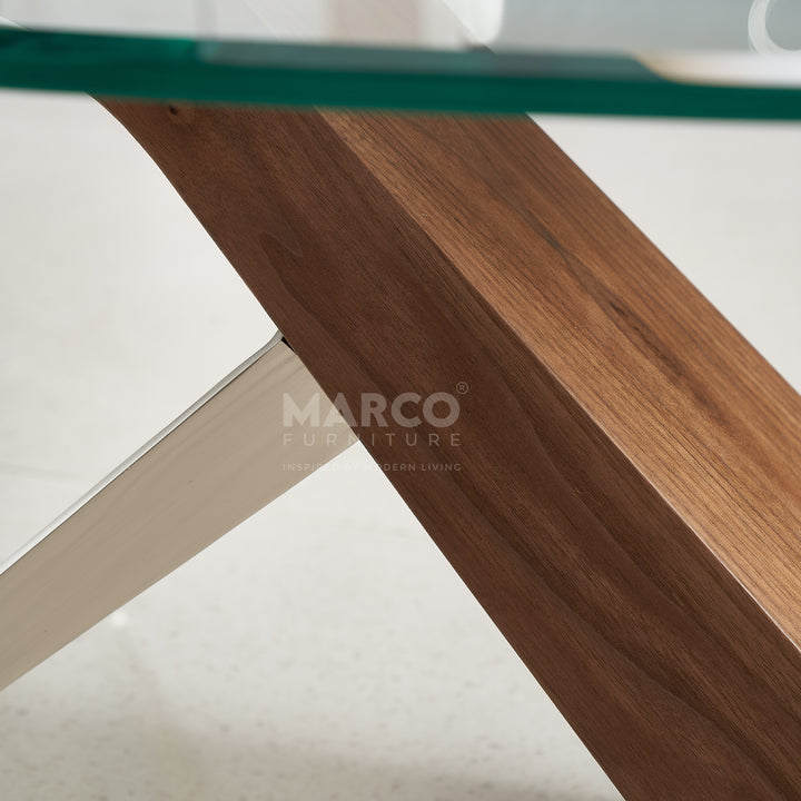 Arco Glass Coffee Table in Walnut Color with 12mm Tempered Glass Top