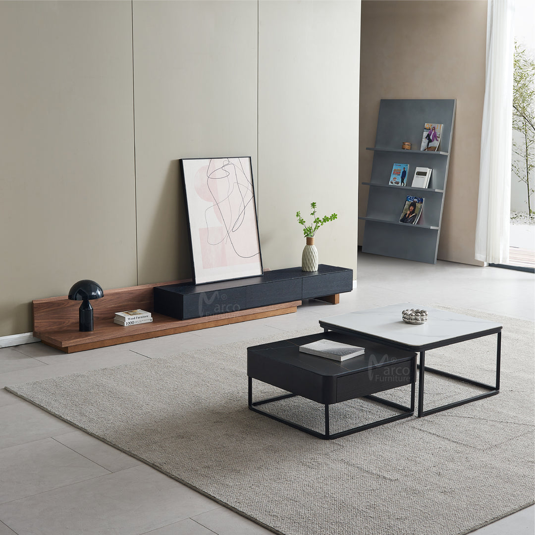 Casper Square Nested Stone Top Coffee Table in Black & White