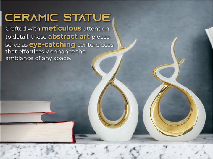 Ceramic Flame Sculpture White & Gold