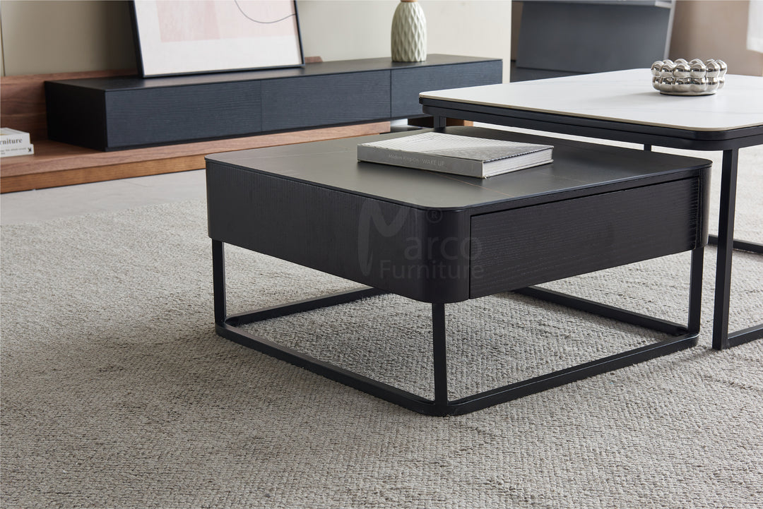 Casper Square Nested Stone Top Coffee Table in Black & White