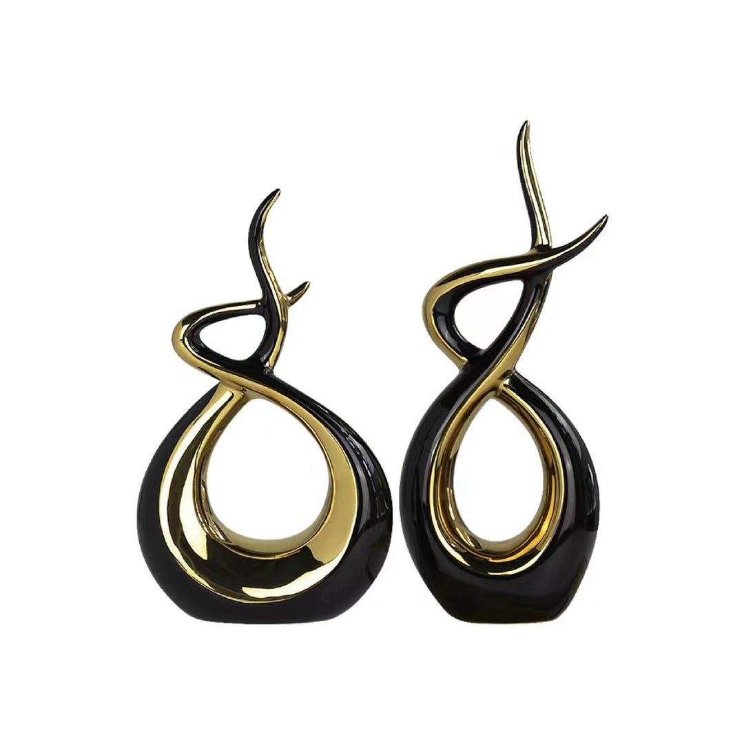 Ceramic Flame Sculpture Black & Gold - Marco Furniture