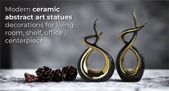 Ceramic Flame Sculpture Black & Gold - Marco Furniture