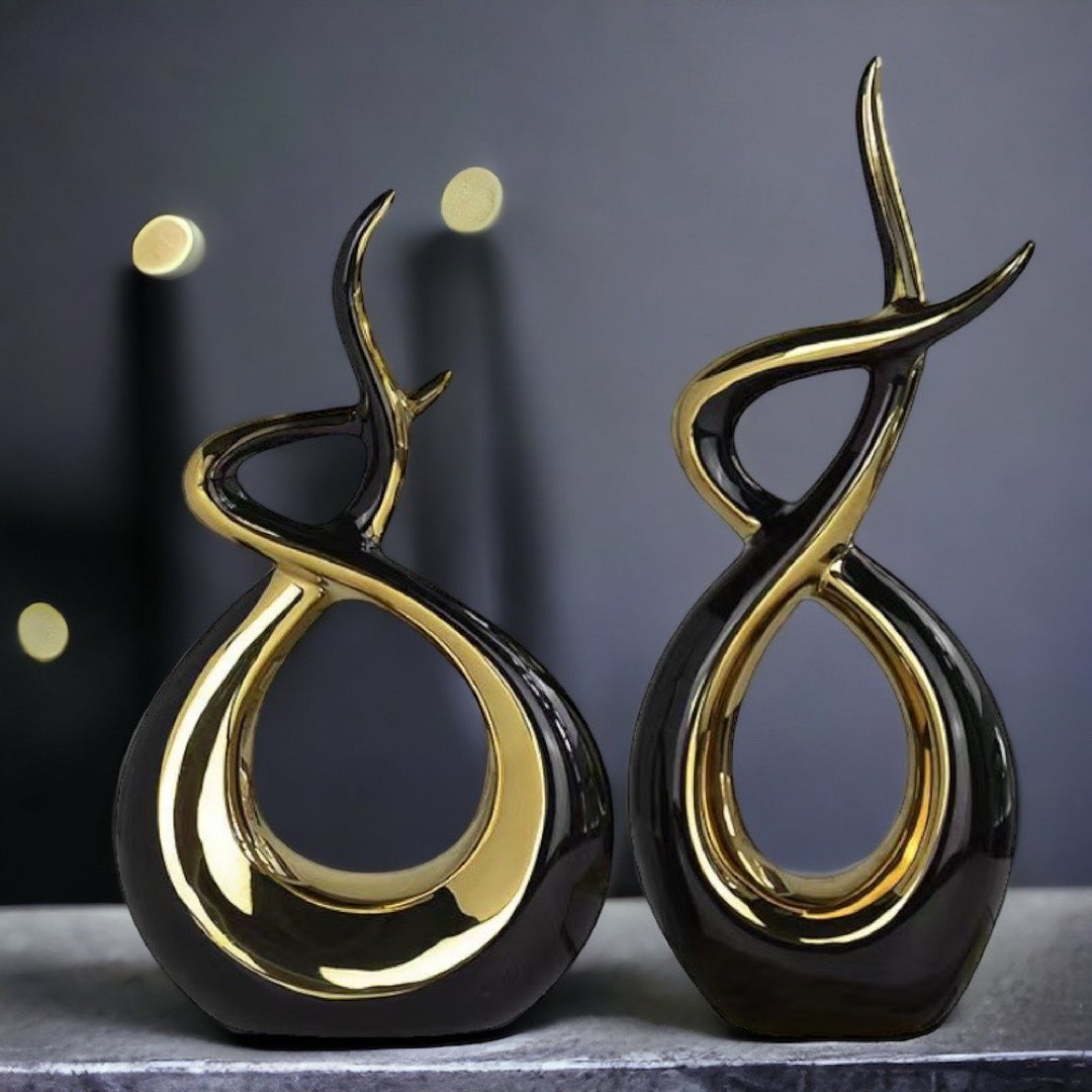 Ceramic Flame Sculpture Black & Gold - Marco Furniture