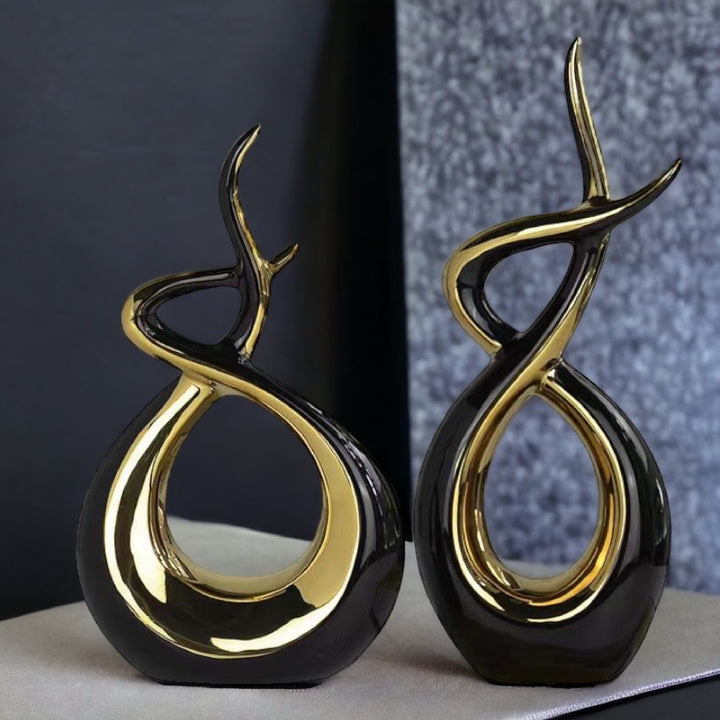 Ceramic Flame Sculpture Black & Gold - Marco Furniture