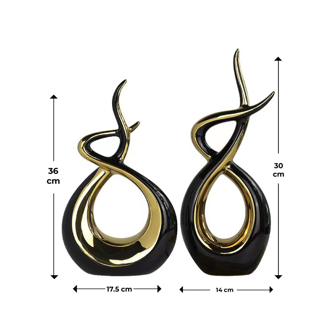 Ceramic Flame Sculpture Black & Gold - Marco Furniture