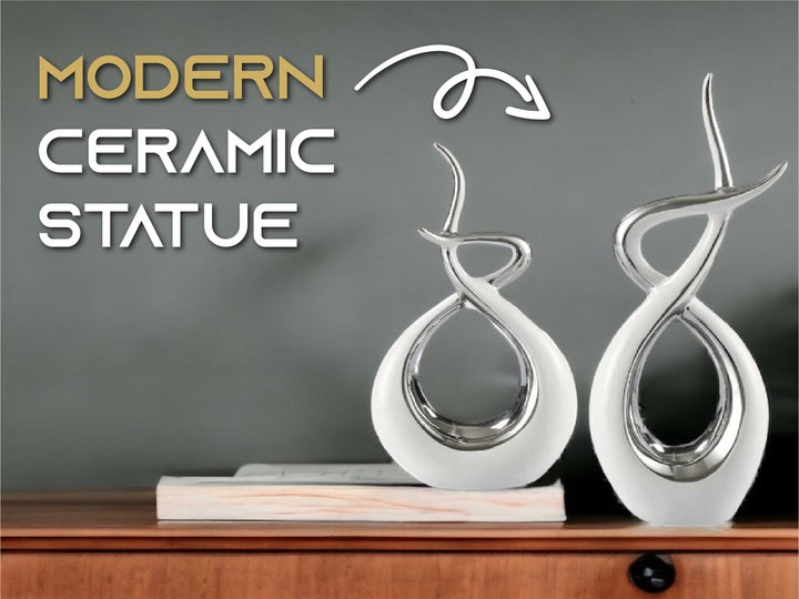 Ceramic Flame Sculpture White & Silver