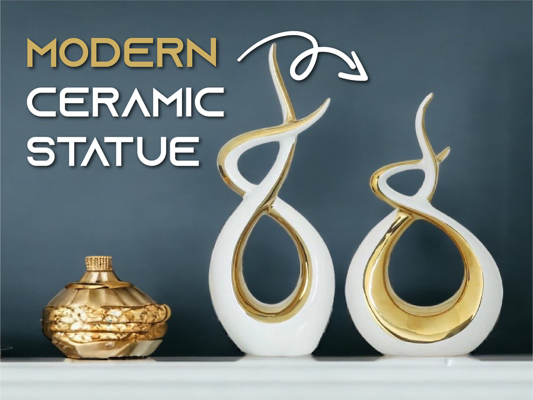 Ceramic Flame Sculpture White & Gold