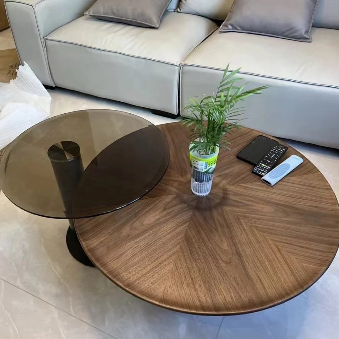 Amazon Single Piece Round Walnut Coffee Table With Titanium Base