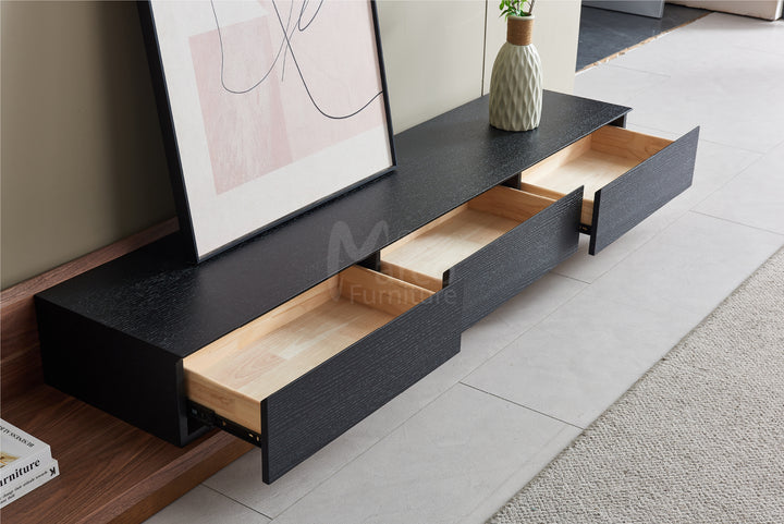 Casper Extendable Modern TV Stand with Three Solid Wood Drawers