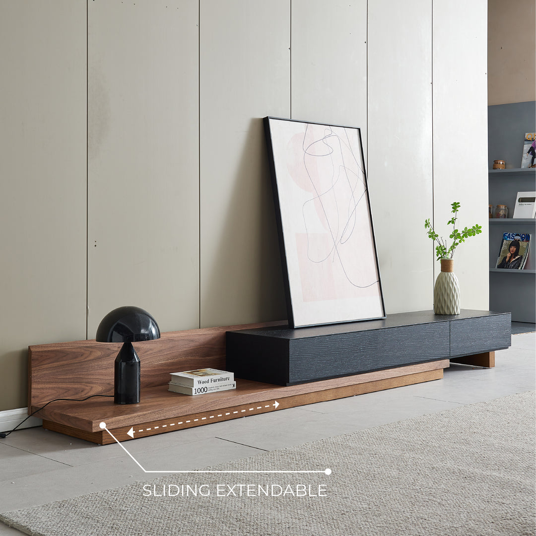 Casper Extendable Modern TV Stand with Three Solid Wood Drawers