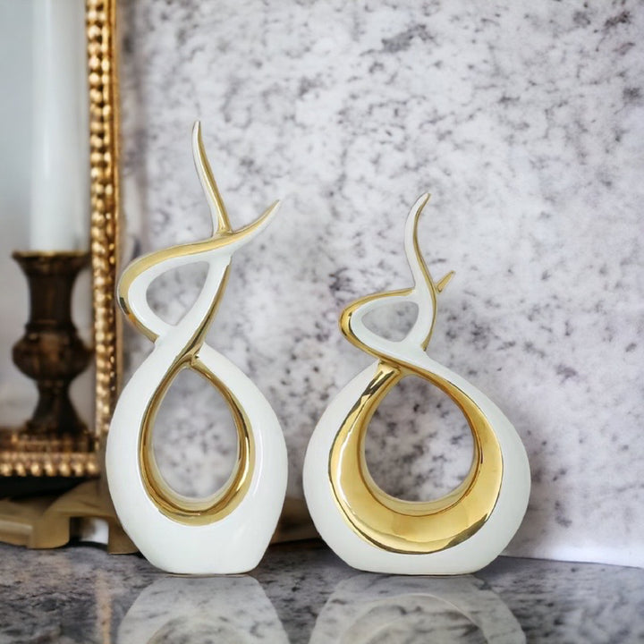 Ceramic Flame Sculpture White & Gold