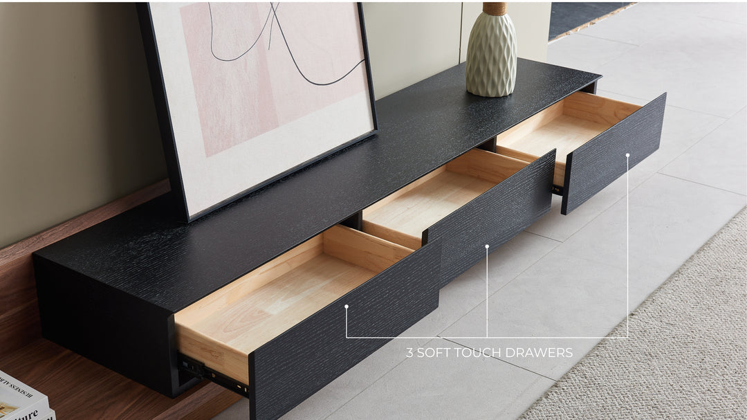 Casper Extendable Modern TV Stand with Three Solid Wood Drawers