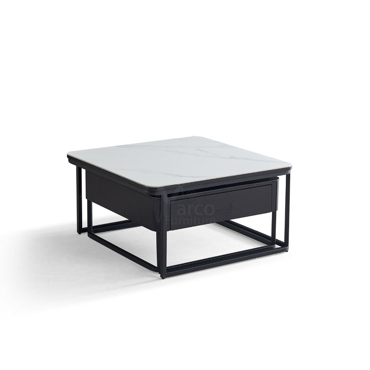 Casper Square Nested Stone Top Coffee Table in Black & White