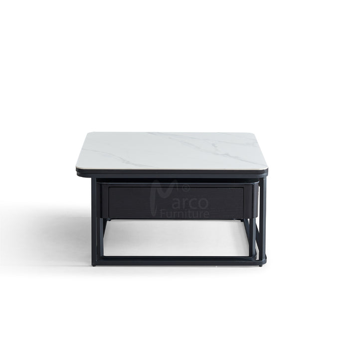 Casper Square Nested Stone Top Coffee Table in Black & White