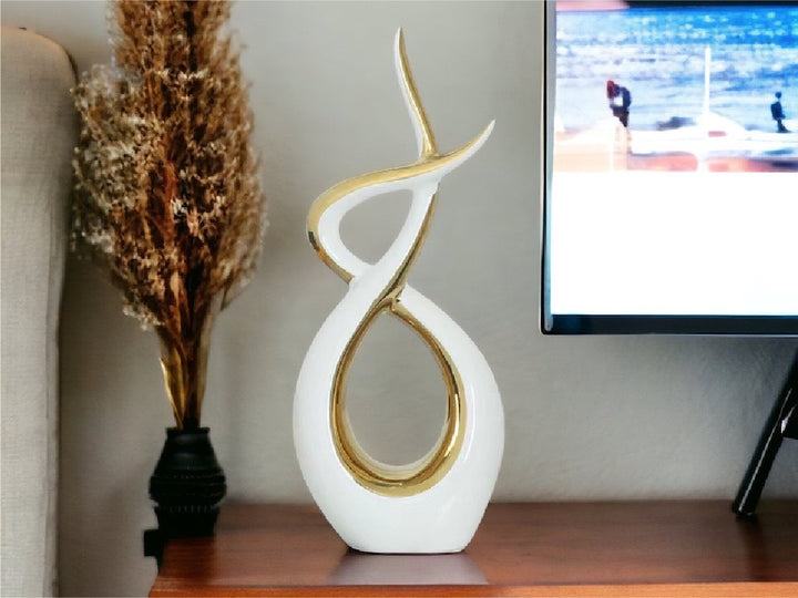 Ceramic Flame Sculpture White & Gold