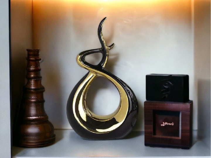 Ceramic Flame Sculpture Black & Gold - Marco Furniture