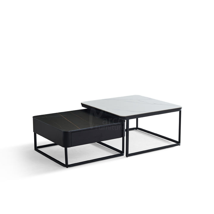 Casper Square Nested Stone Top Coffee Table in Black & White