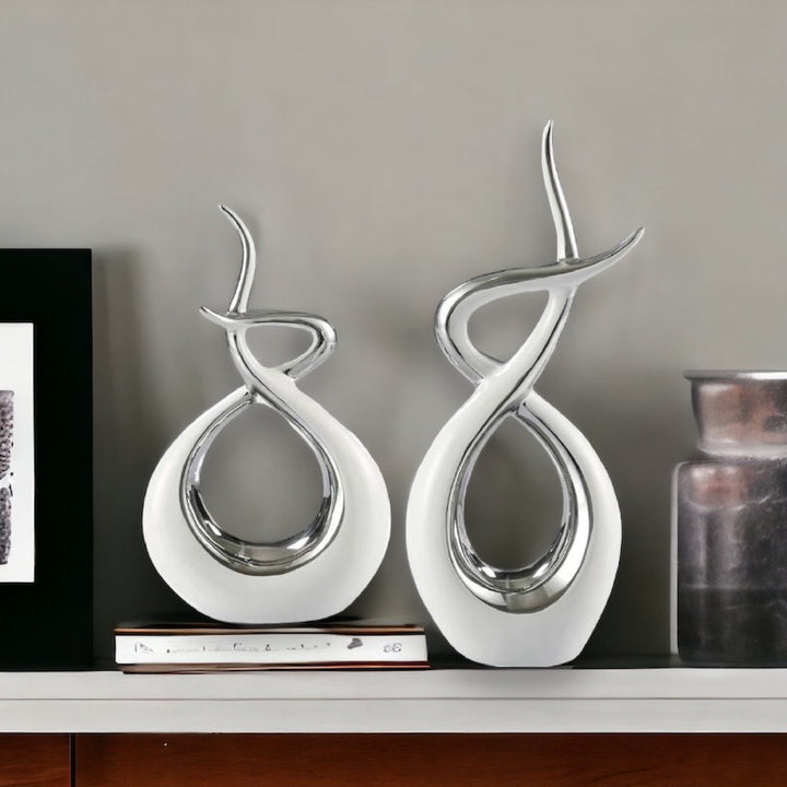 Ceramic Flame Sculpture White & Silver