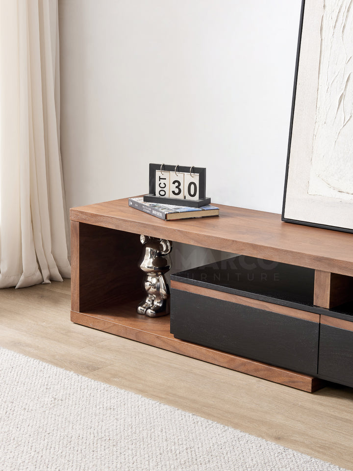 London Extendable TV Unit With Storage in Walnut and Black