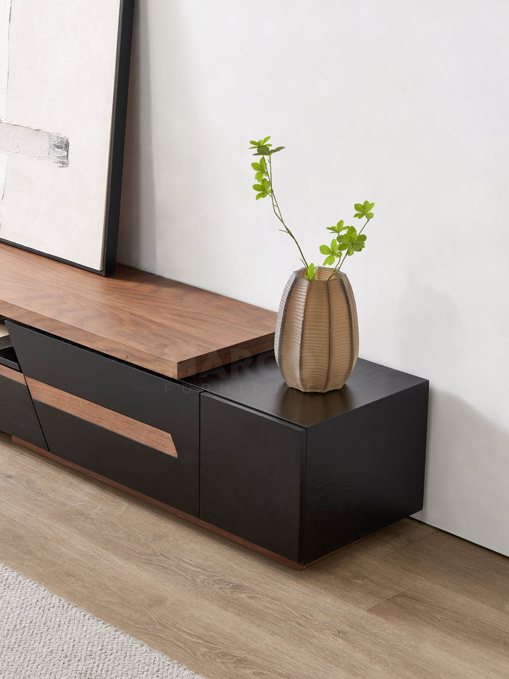 London Extendable TV Unit With Storage in Walnut and Black