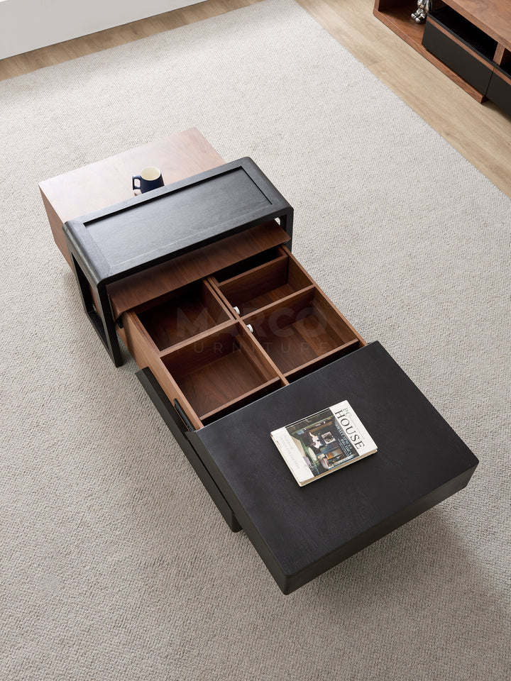 London Modern Coffee Table in Walnut and Black with Storage