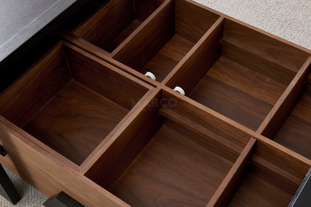 London Modern Coffee Table in Walnut and Black with Storage