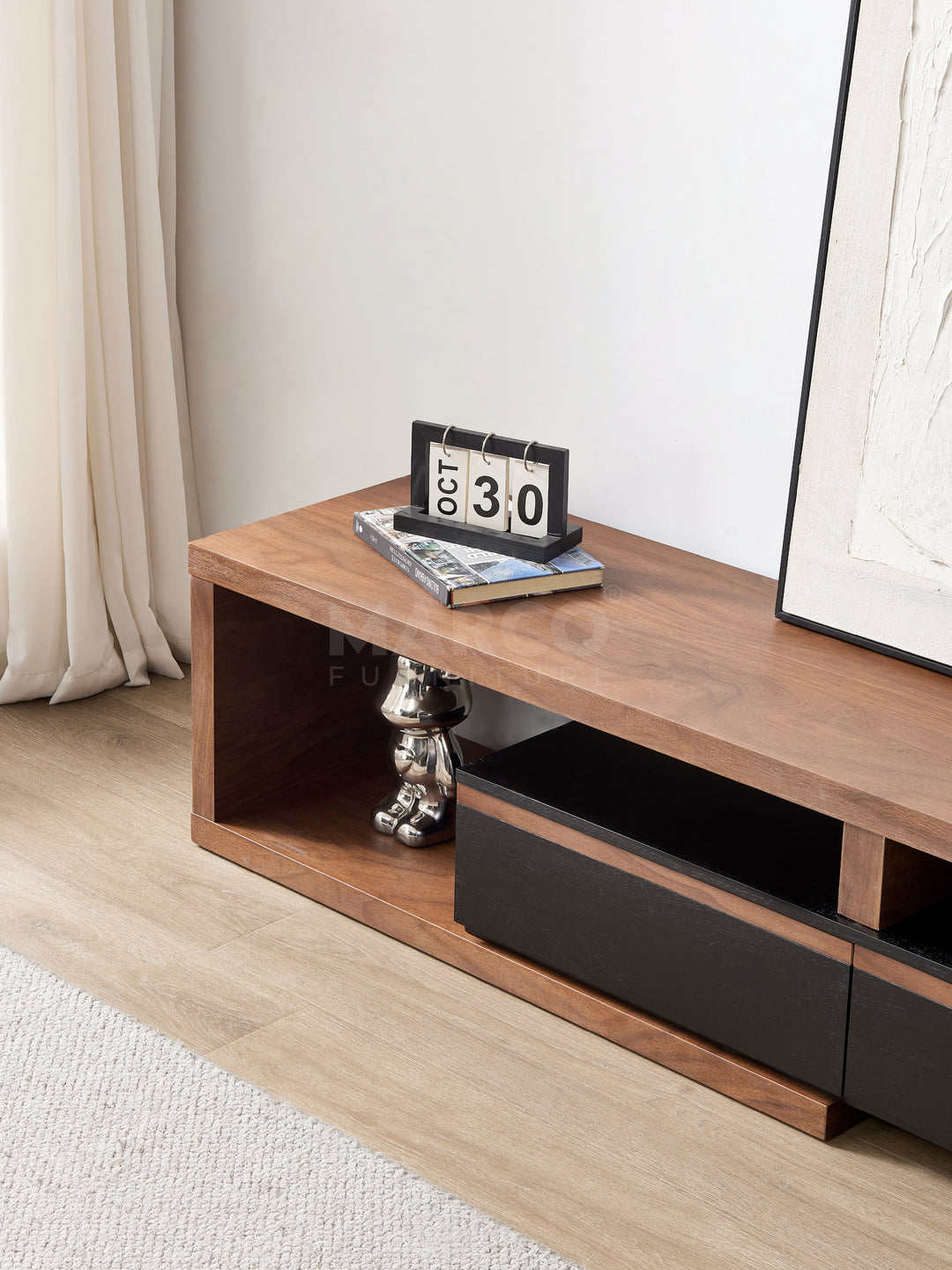 London Extendable TV Unit With Storage in Walnut and Black