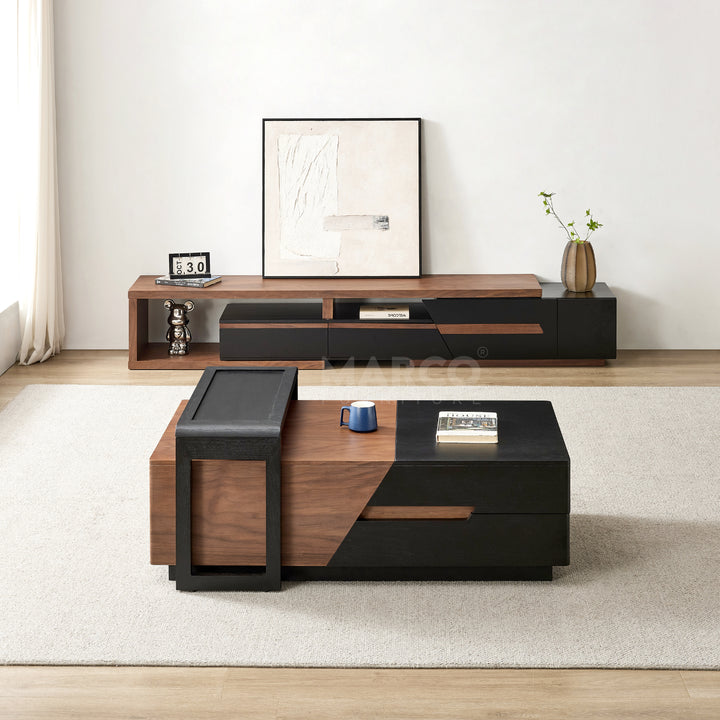 London Modern Coffee Table in Walnut and Black with Storage