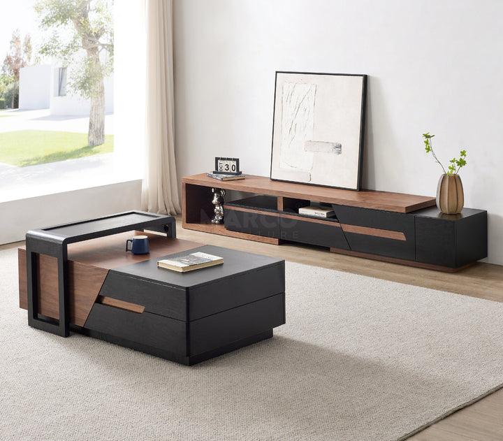 London Modern Coffee Table in Walnut and Black with Storage